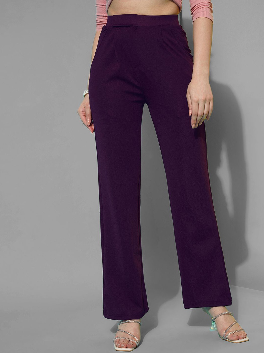 

Selvia Women Mid-Rise Easy Wash Lycra Parallel Trousers, Purple