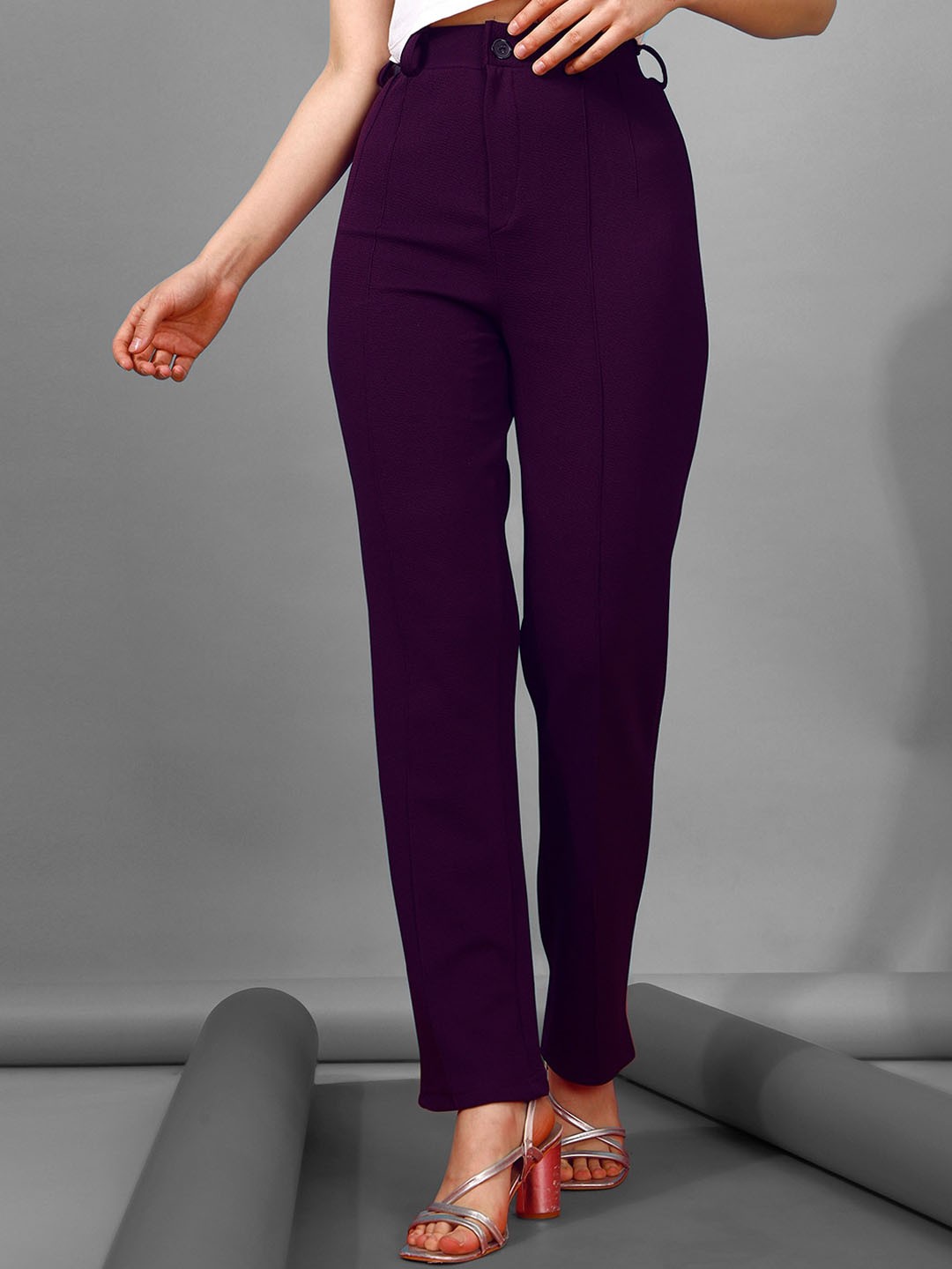 

Selvia Women Mid Rise Easy Wash Parallel Trousers, Purple