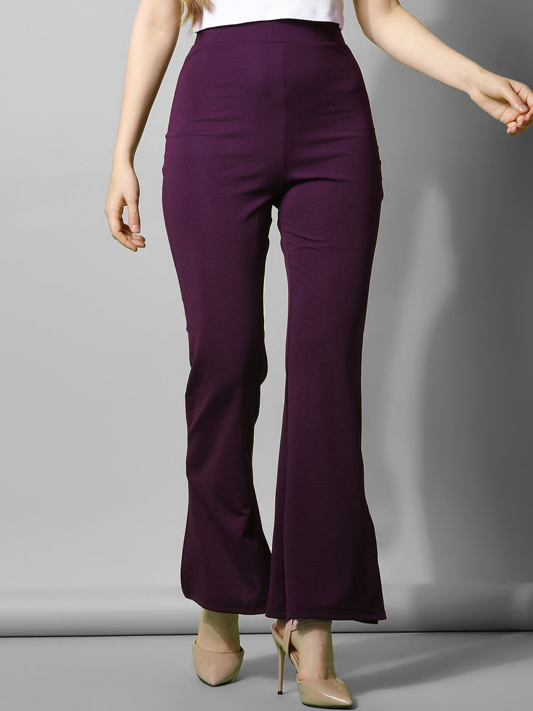 

Selvia Women Mid Rise Easy Wash Bootcut Trousers, Purple