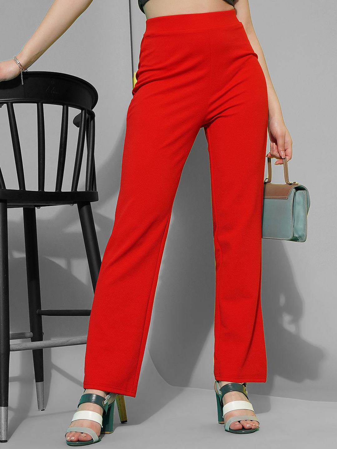 

Selvia Women Mid-Rise Easy Wash Lycra Trousers, Red