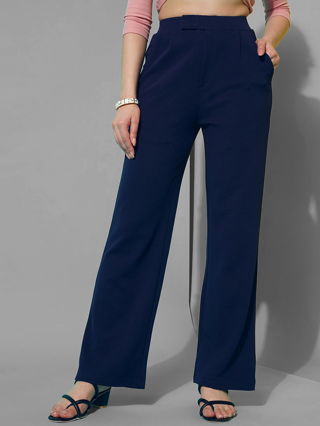 

Selvia Women Easy Wash Pleated Parallel Trousers, Blue