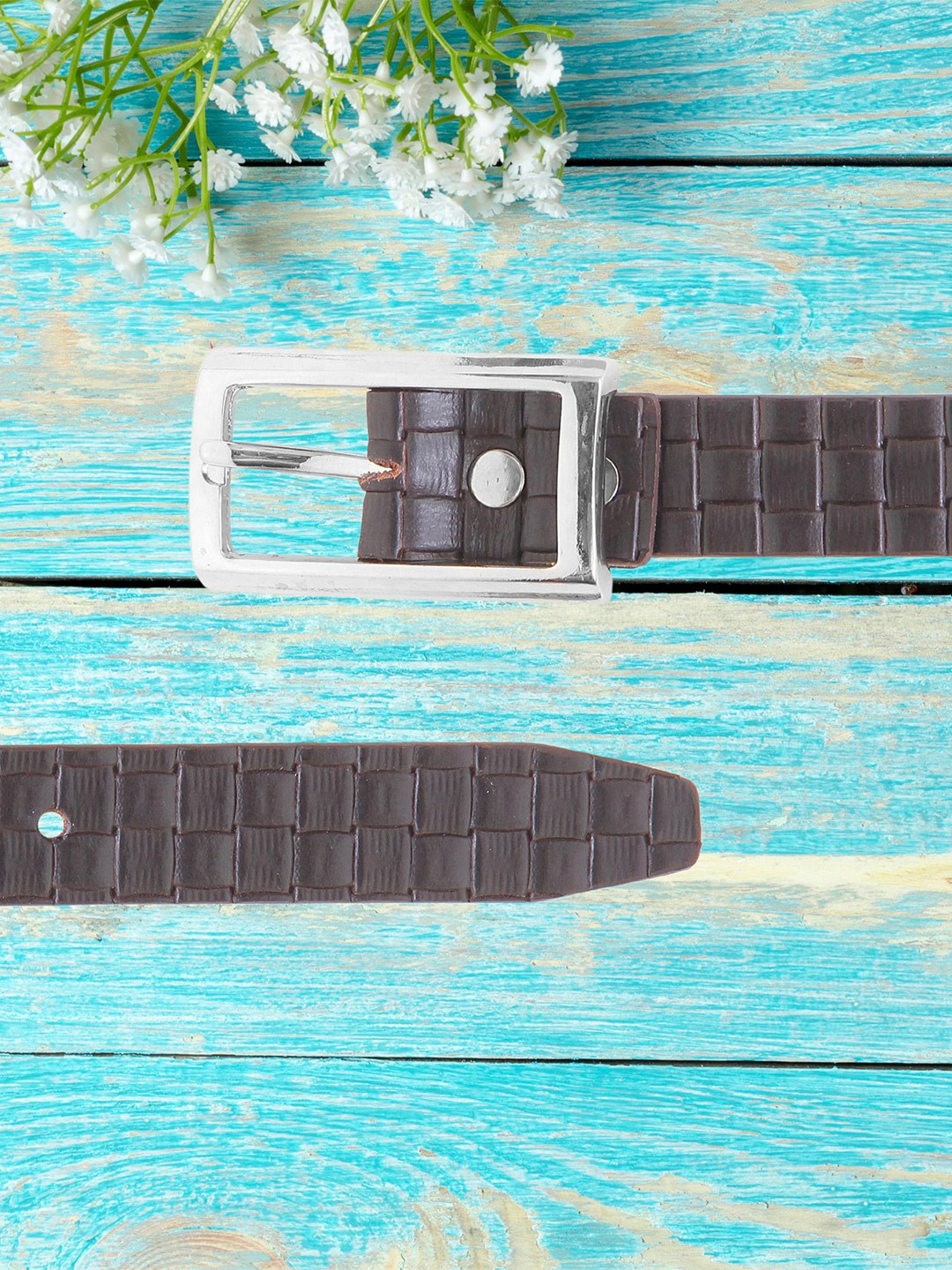 

Calvadoss Women Textured Tang Leather Belt, Brown