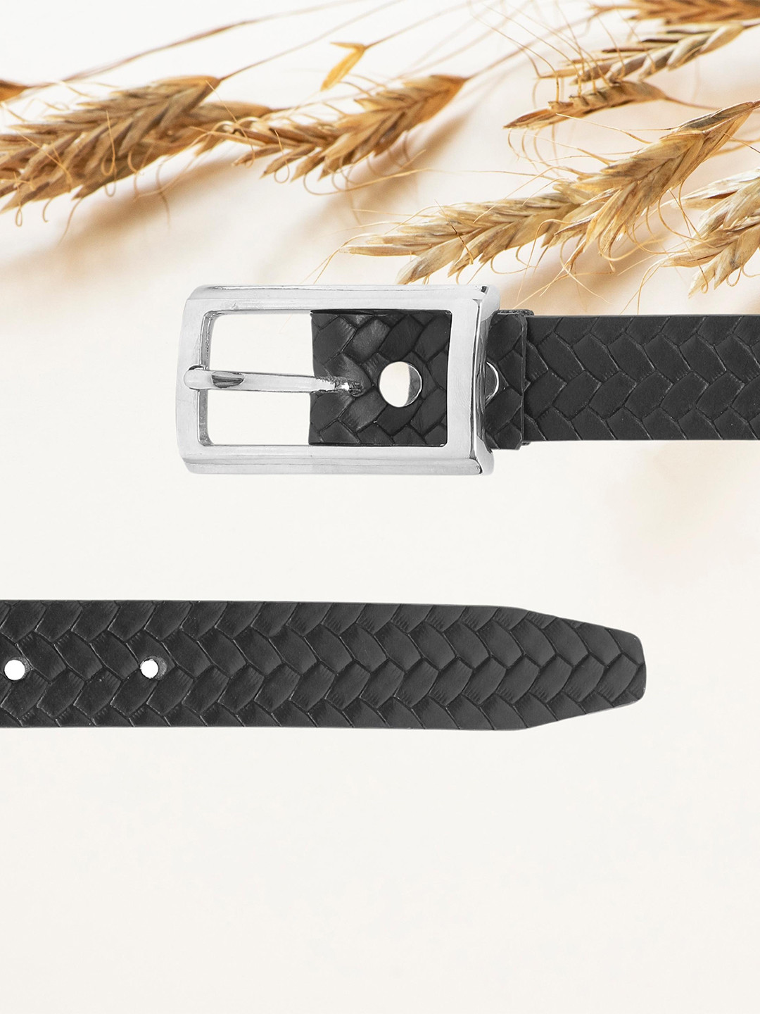 

Calvadoss Women Textured Genuine Leather Belt, Black