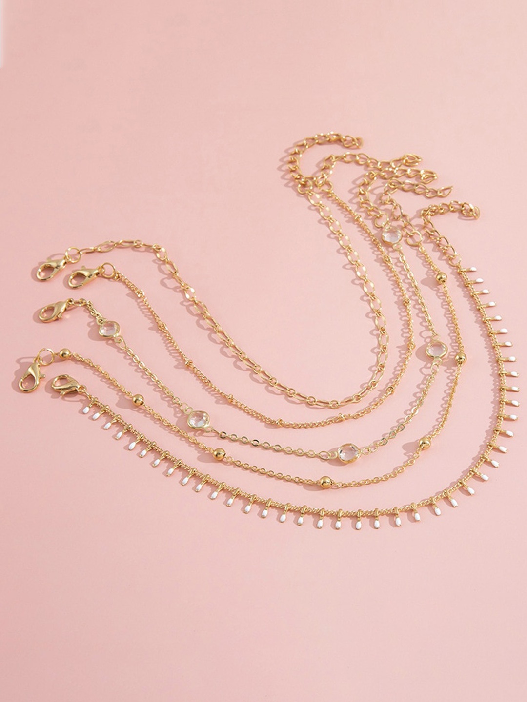 

Shining Diva Fashion Set Of 5 Gold-Plated Anklets