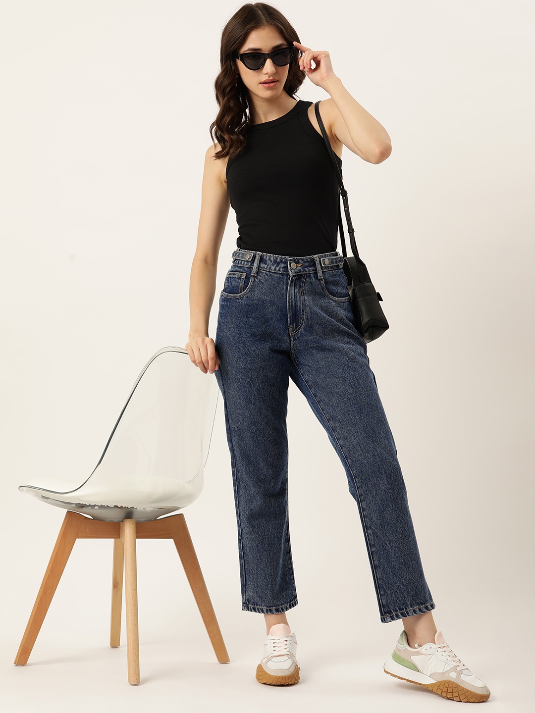 

DressBerry Women Straight Fit Cropped Pure Cotton Jeans, Blue