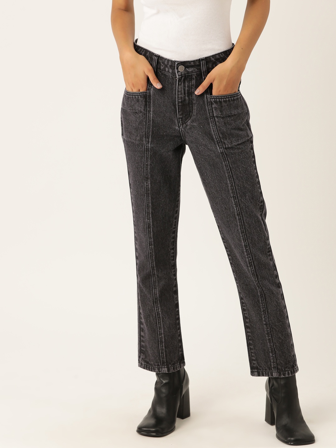 

DressBerry Women Straight Fit Light Fade Jeans, Charcoal