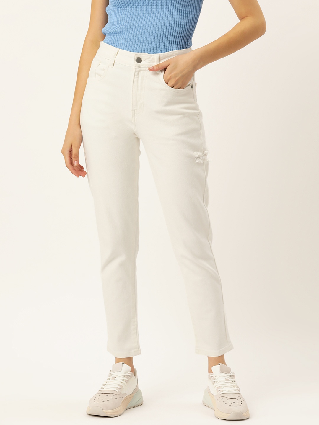 

DressBerry Women High-Rise Cropped Jeans, White