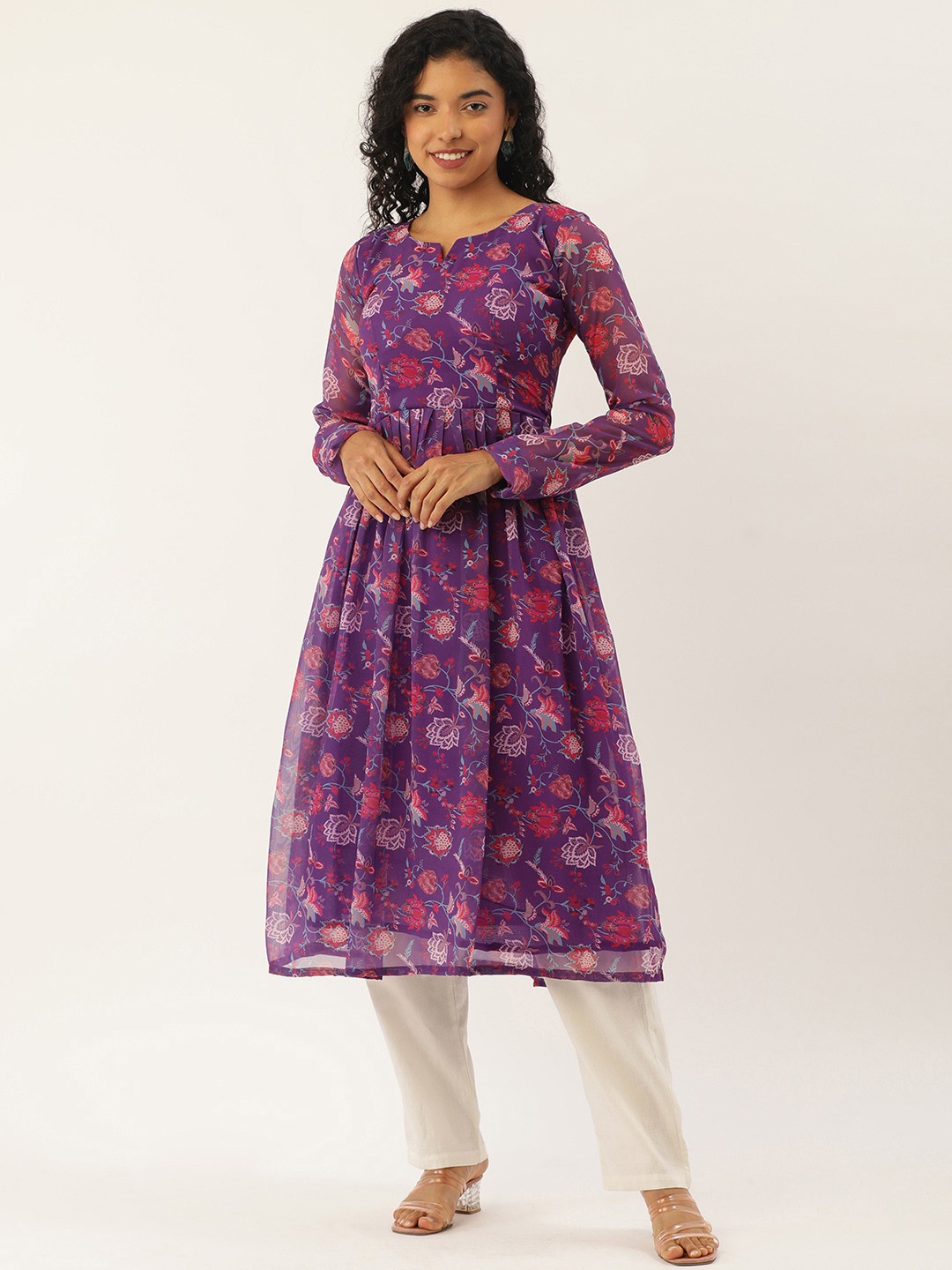 

LOOKNBOOK ART Floral Printed Kurta, Purple