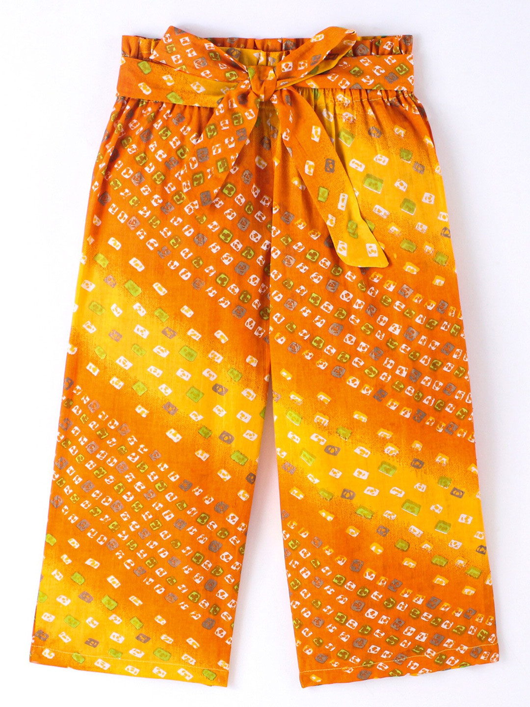 

CrayonFlakes Girls Bandhani Printed Knitted Cropped Palazzos, Yellow