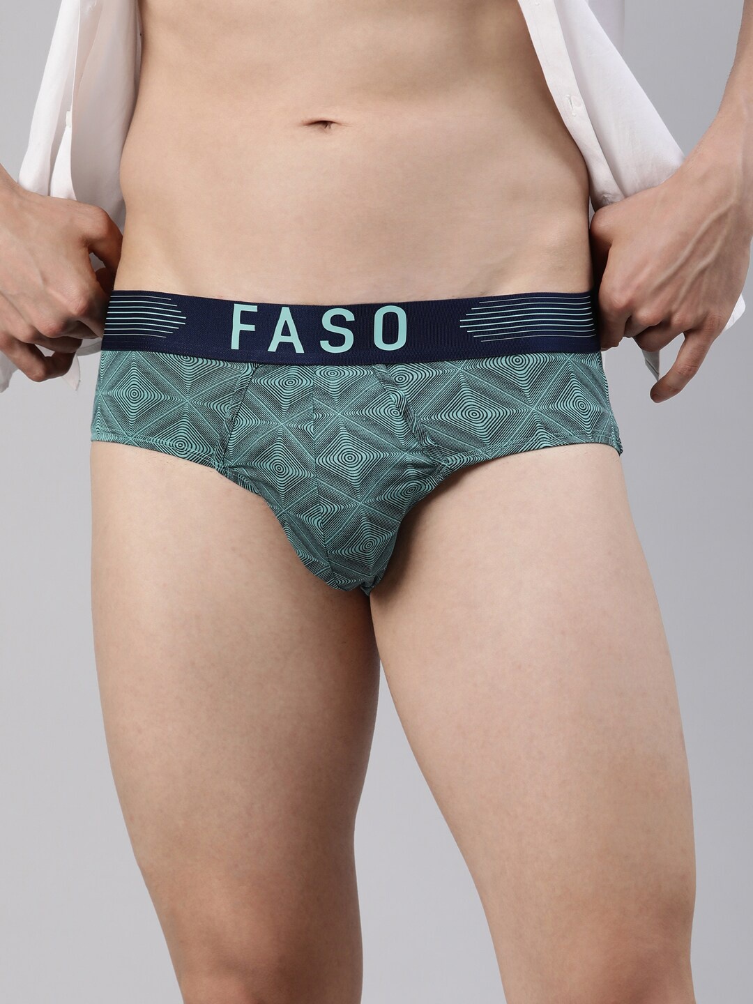 

FASO Men Printed Ultra Soft Durable Mid-Rise Basic Briefs, Turquoise blue