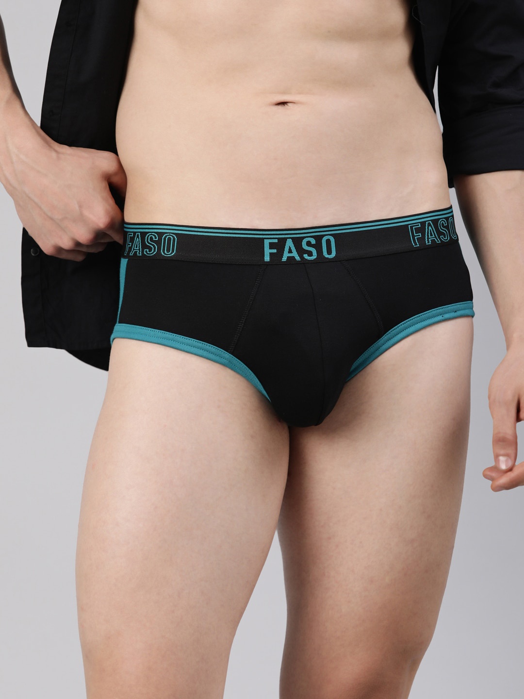 

FASO Men Color Blocked Ultra Soft Durable Mid-Rise Cotton Basic Briefs, Green
