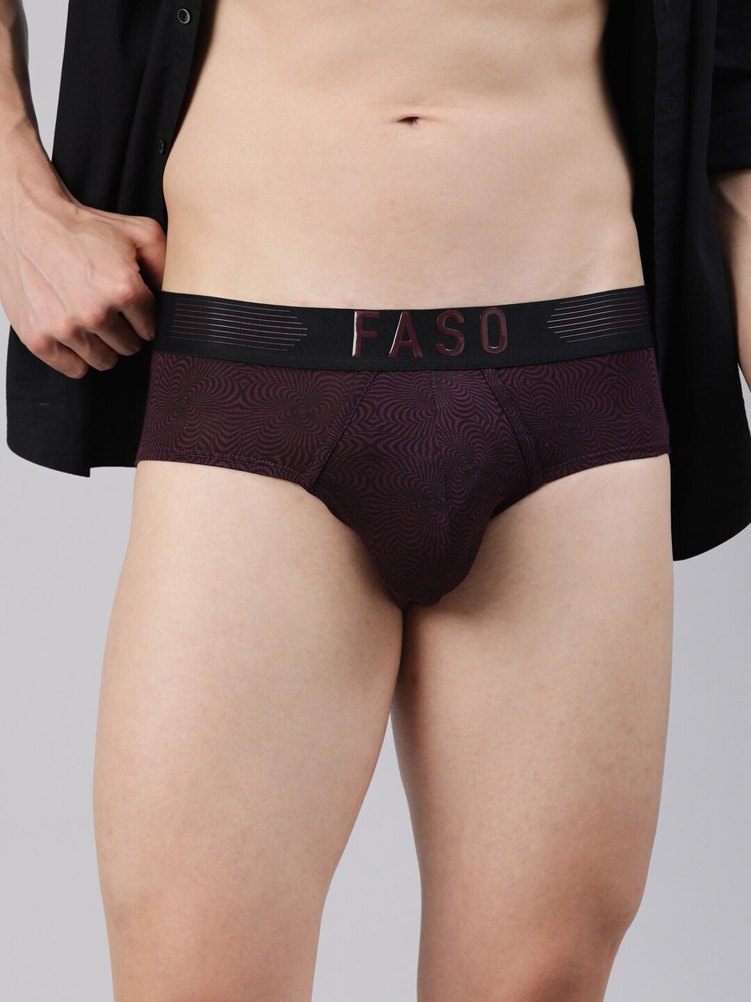 

FASO Men Logo Printed Ultra Soft Durable Mid-Rise Basic Briefs, Purple