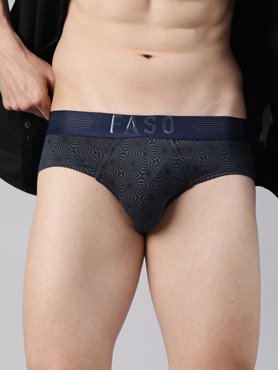 

FASO Men Printed Ultra Soft Durable Mid-Rise Basic Briefs, Navy blue