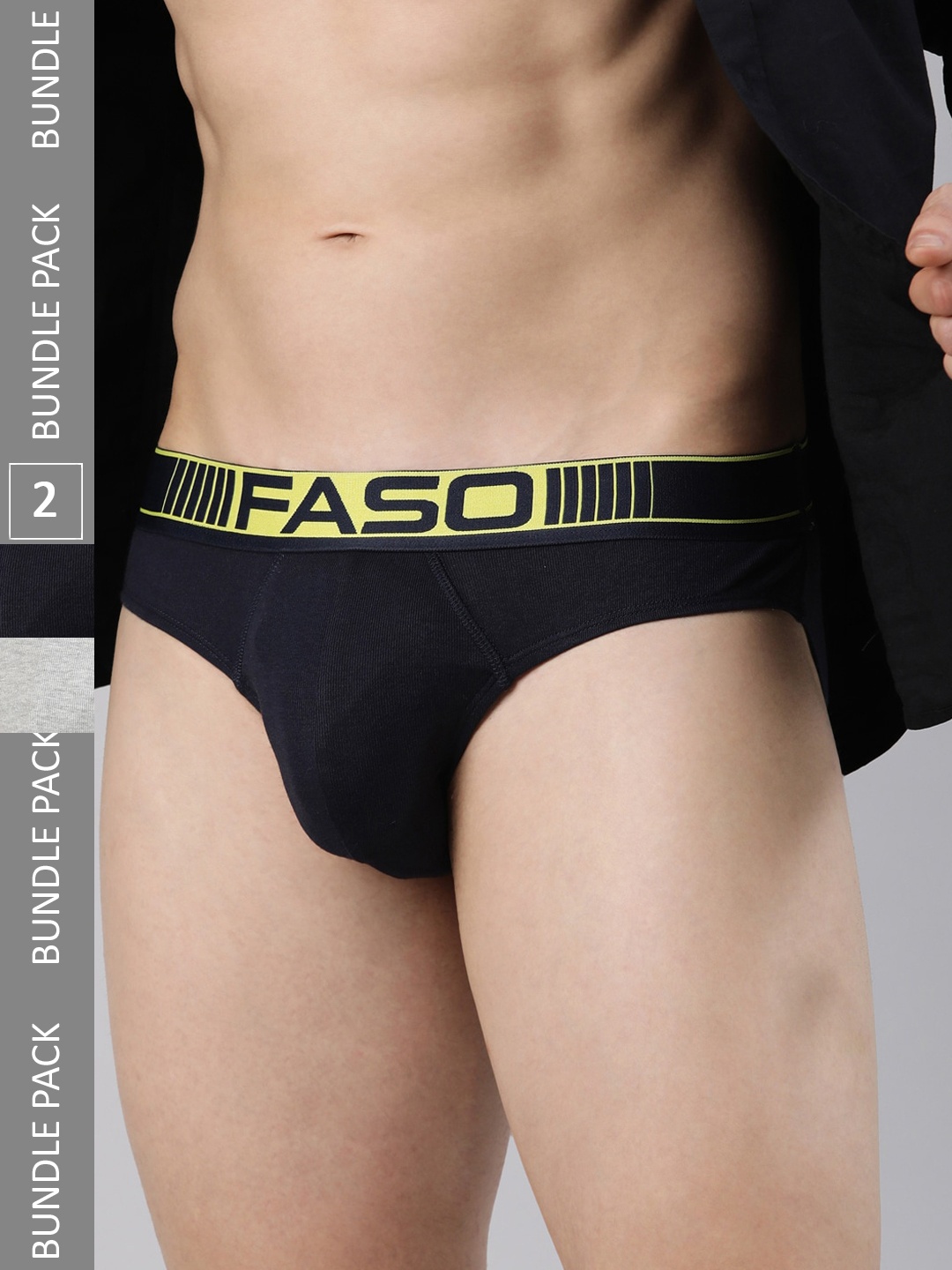 

FASO Men Pack Of 2 Ultra Soft Durable Pure Cotton Mid-Rise Basic Briefs, Grey melange