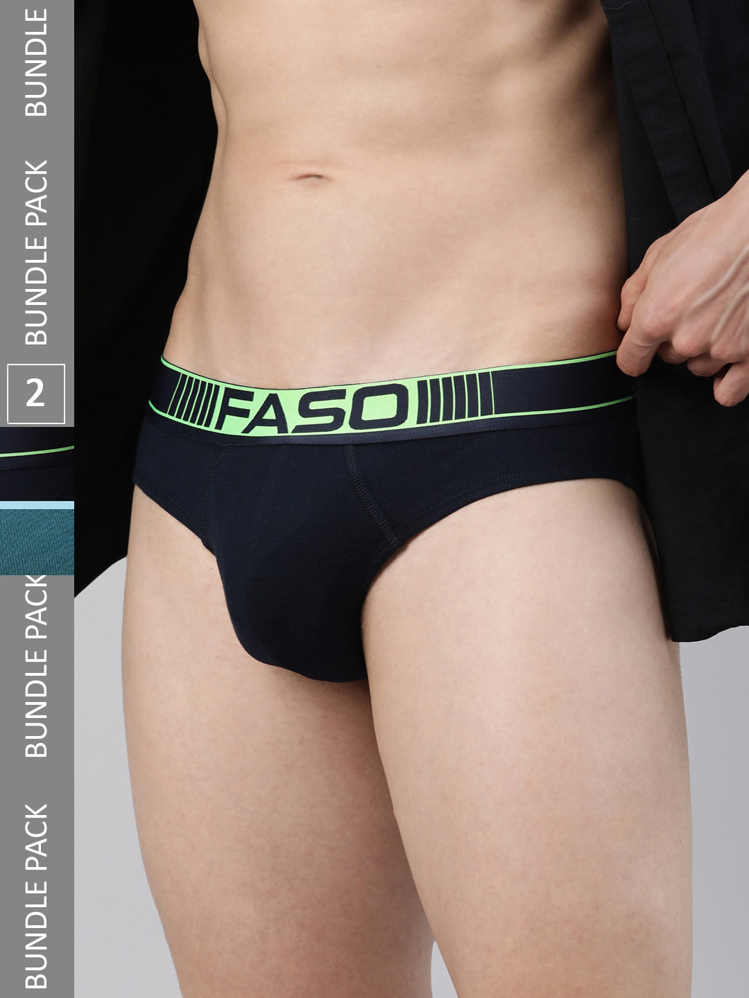 

FASO Men Pack Of 2 Logo Printed Ultra Soft Durable Mid-Rise Cotton Basic Briefs, Blue