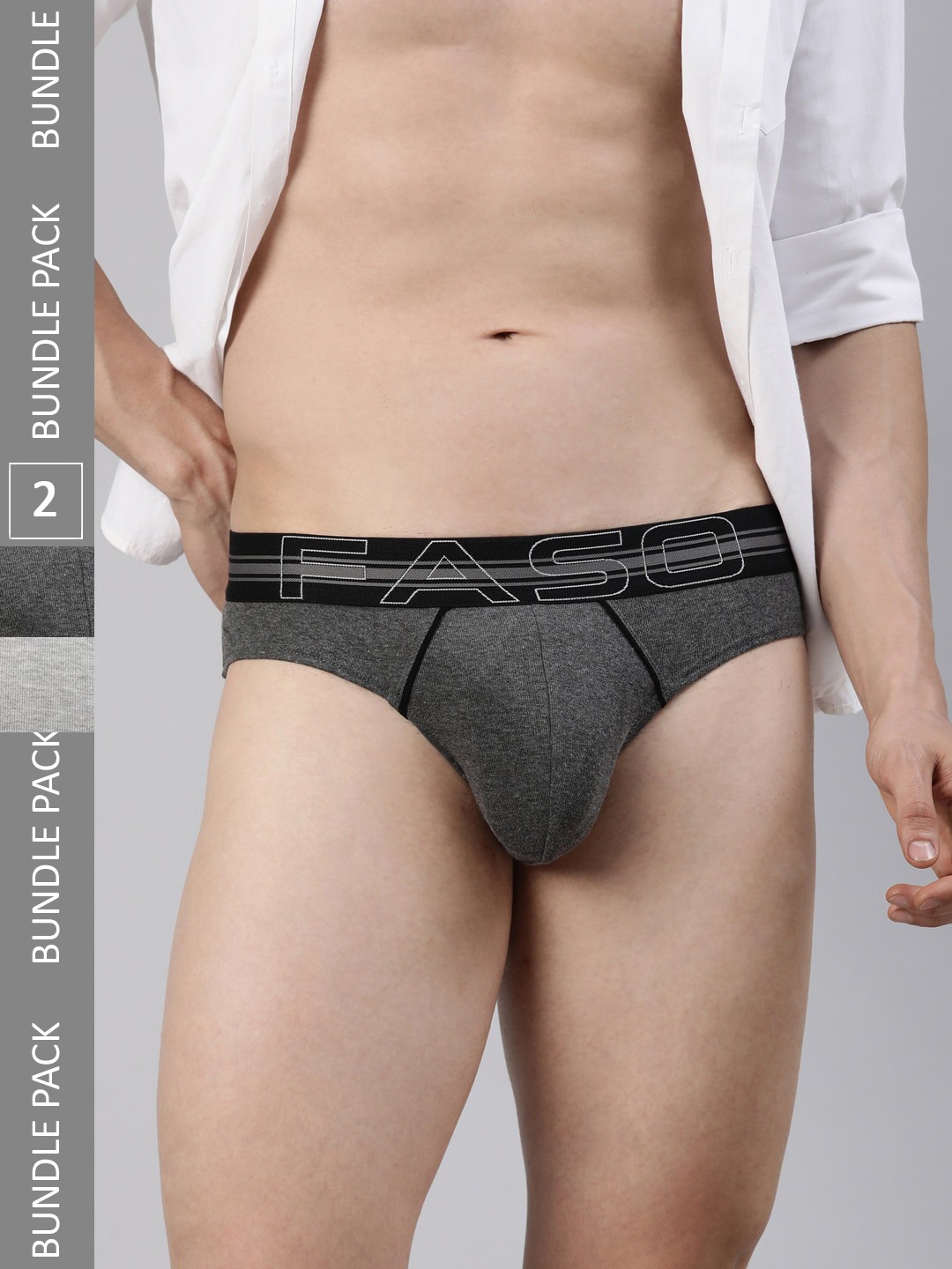 

FASO Men Pack Of 2 Label Free Ultra Soft Durable Mid-Rise Basic Briefs, Charcoal
