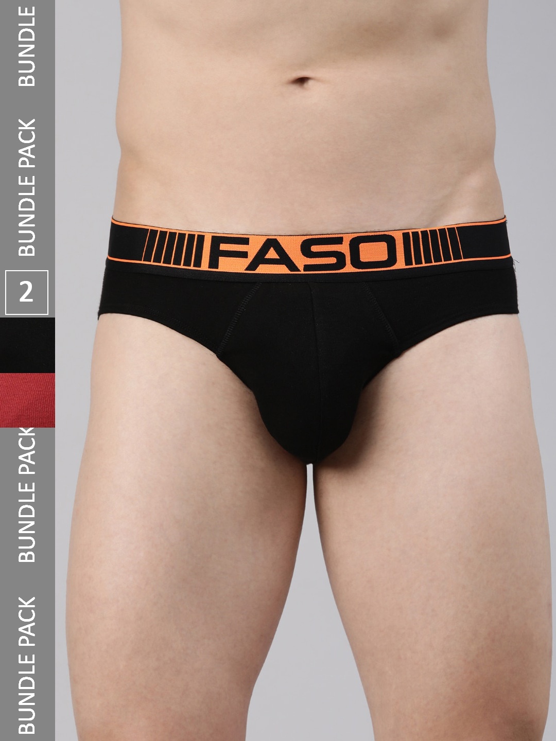 

FASO Men Pack Of 2 Ultrasoft Mid-Rise Cotton Briefs, Black