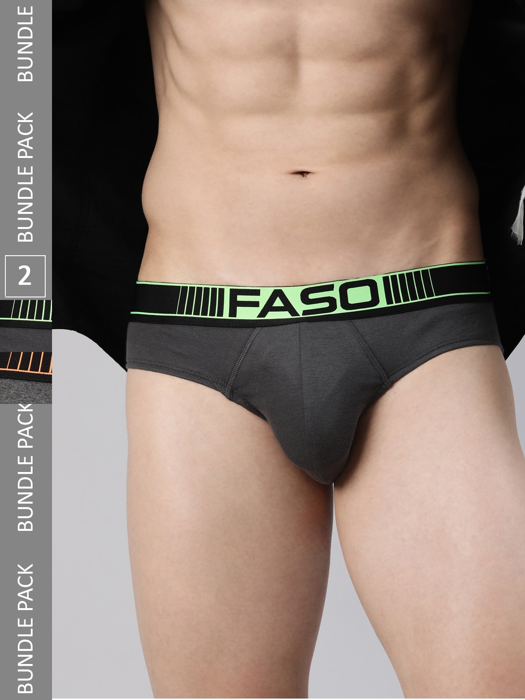 

FASO Men Pack Of 2 Logo Printed Cotton Basic Briefs, Charcoal