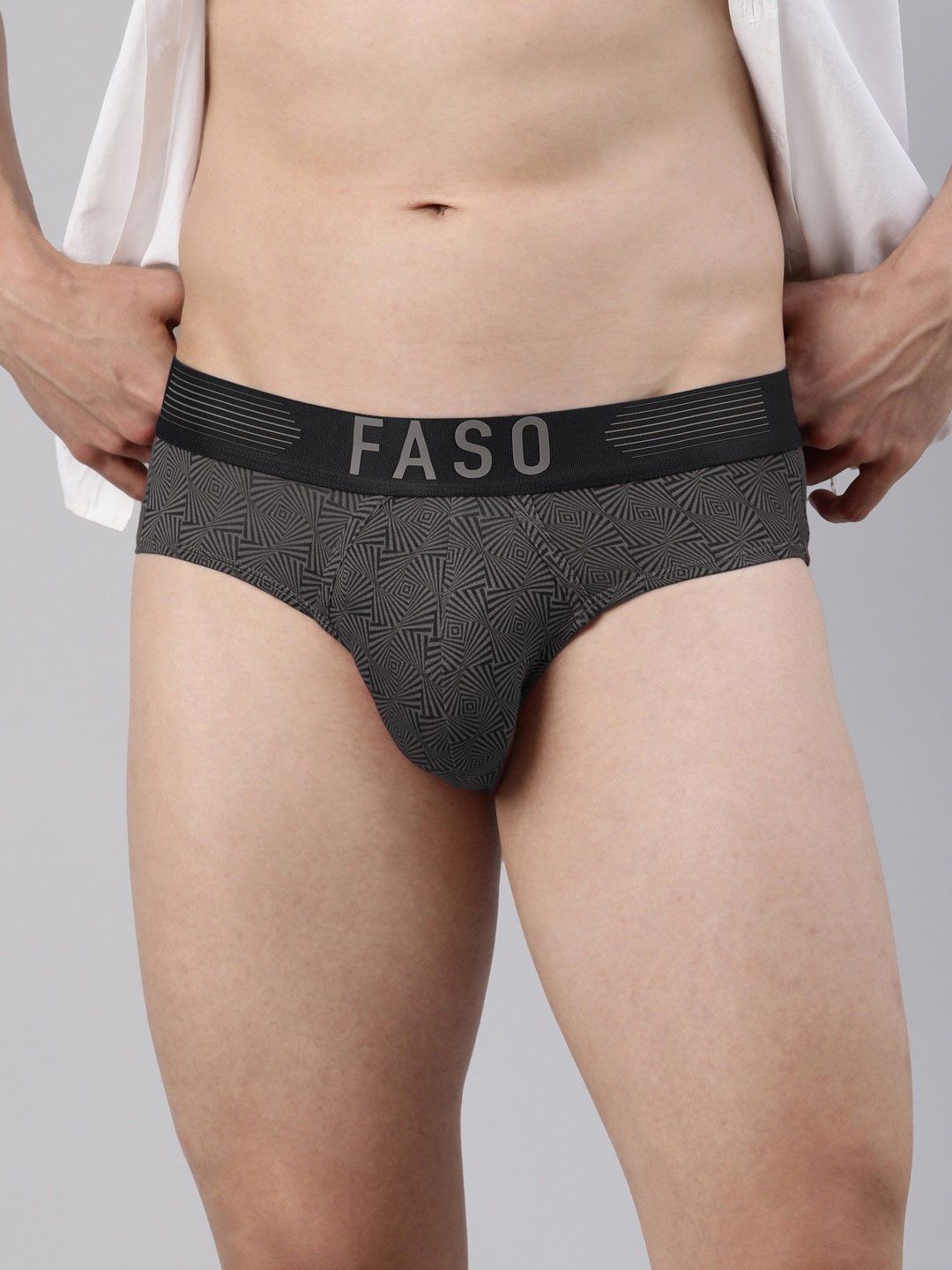 

FASO Men Printed Ultra Soft Durable Mid-Rise Basic Briefs, Charcoal
