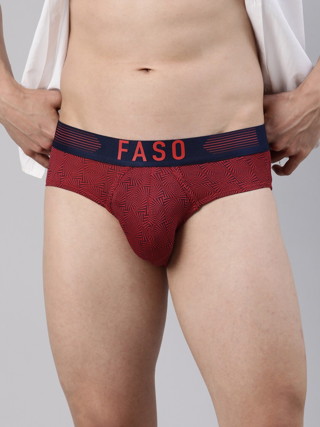 

FASO Men Printed Ultra Soft Durable Mid-Rise Basic Briefs, Red