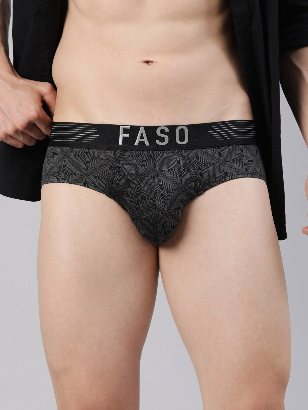 

FASO Men Printed Ultra Soft Durable Mid-Rise Basic Briefs, Black