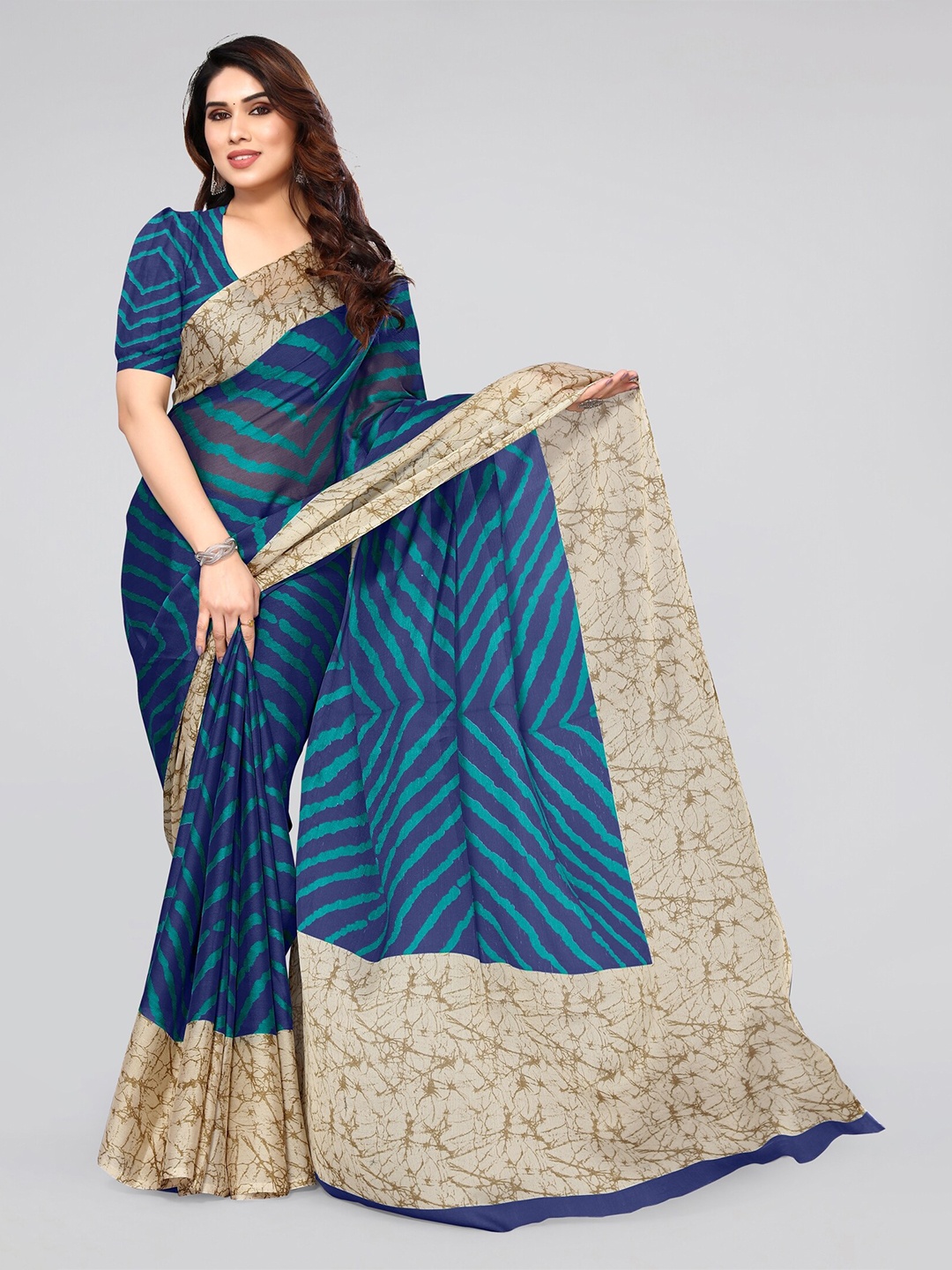 

MIRCHI FASHION Blue & Turquoise Blue Leheriya Printed Saree