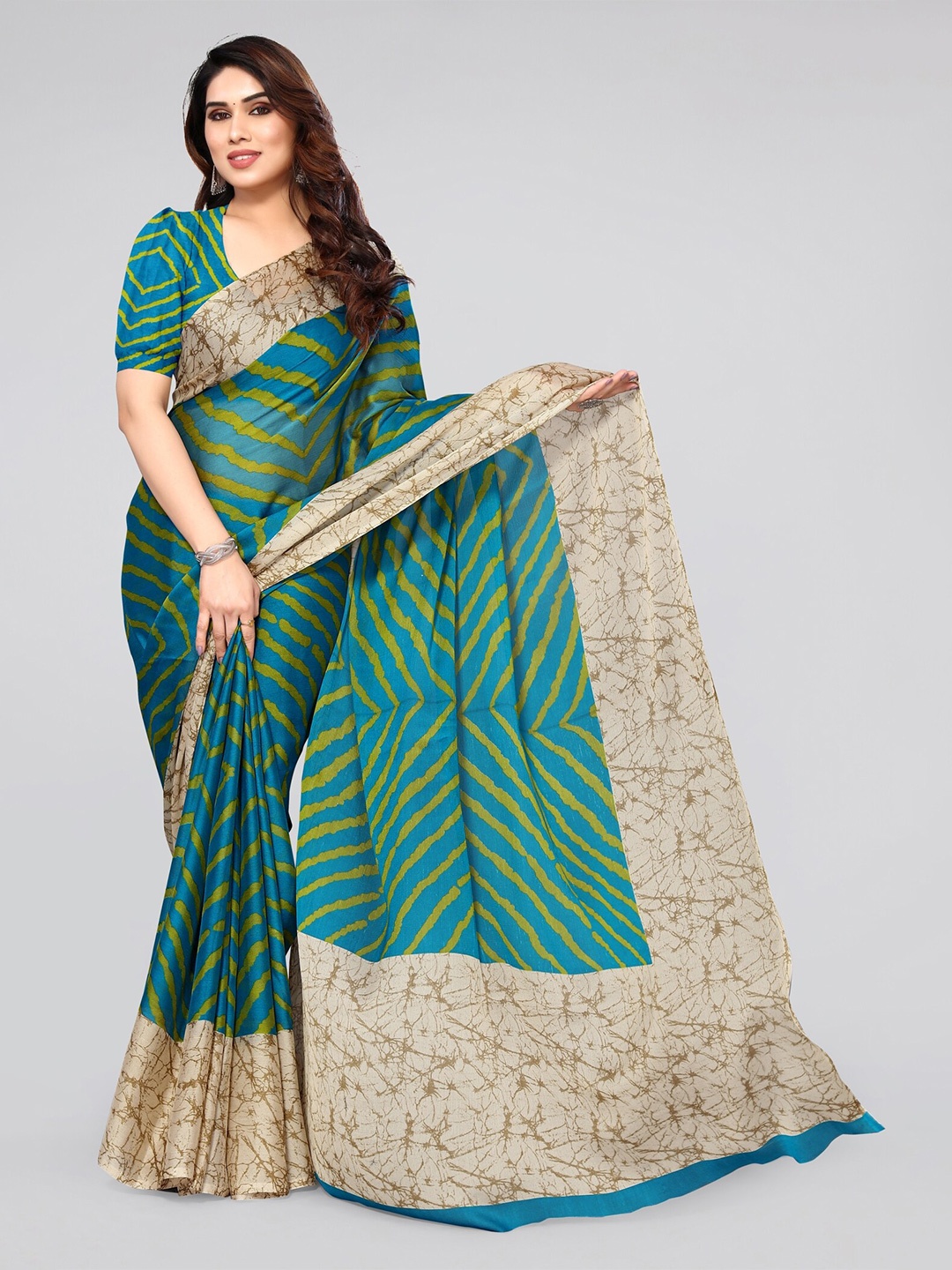 

MIRCHI FASHION Turquoise Blue & Green Leheriya Printed Saree