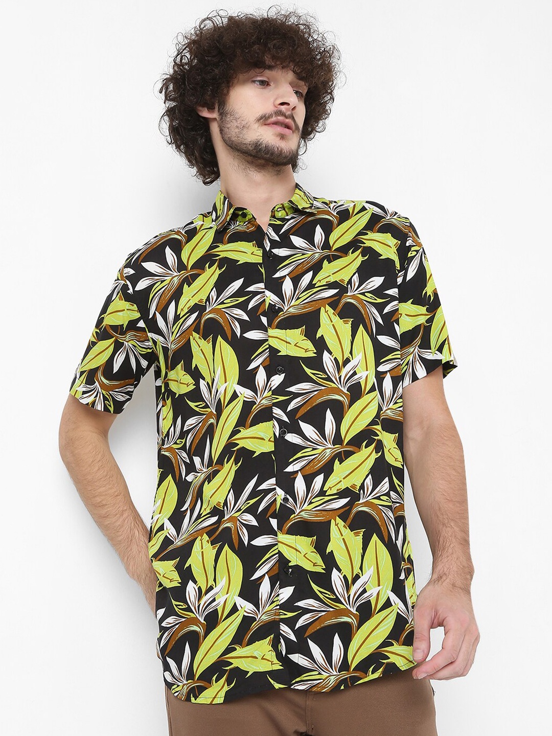 

7Shores Tropical Printed Classic Casual Shirt, Green