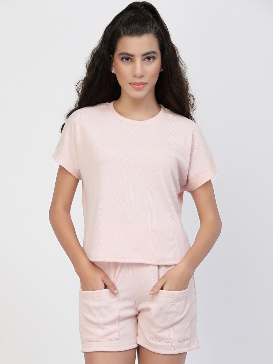 

HILL STREET Round Neck Cotton T-Shirt and Shorts, Peach