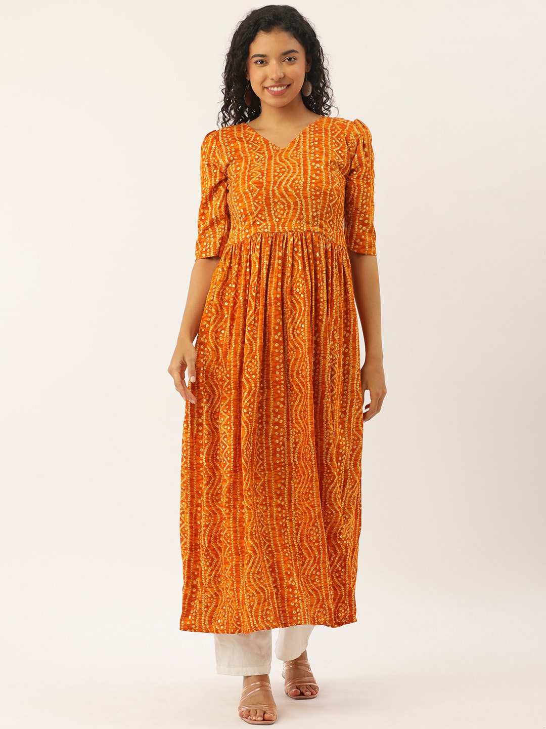 

LOOKNBOOK ART Women Bandhani Printed Kurta, Orange