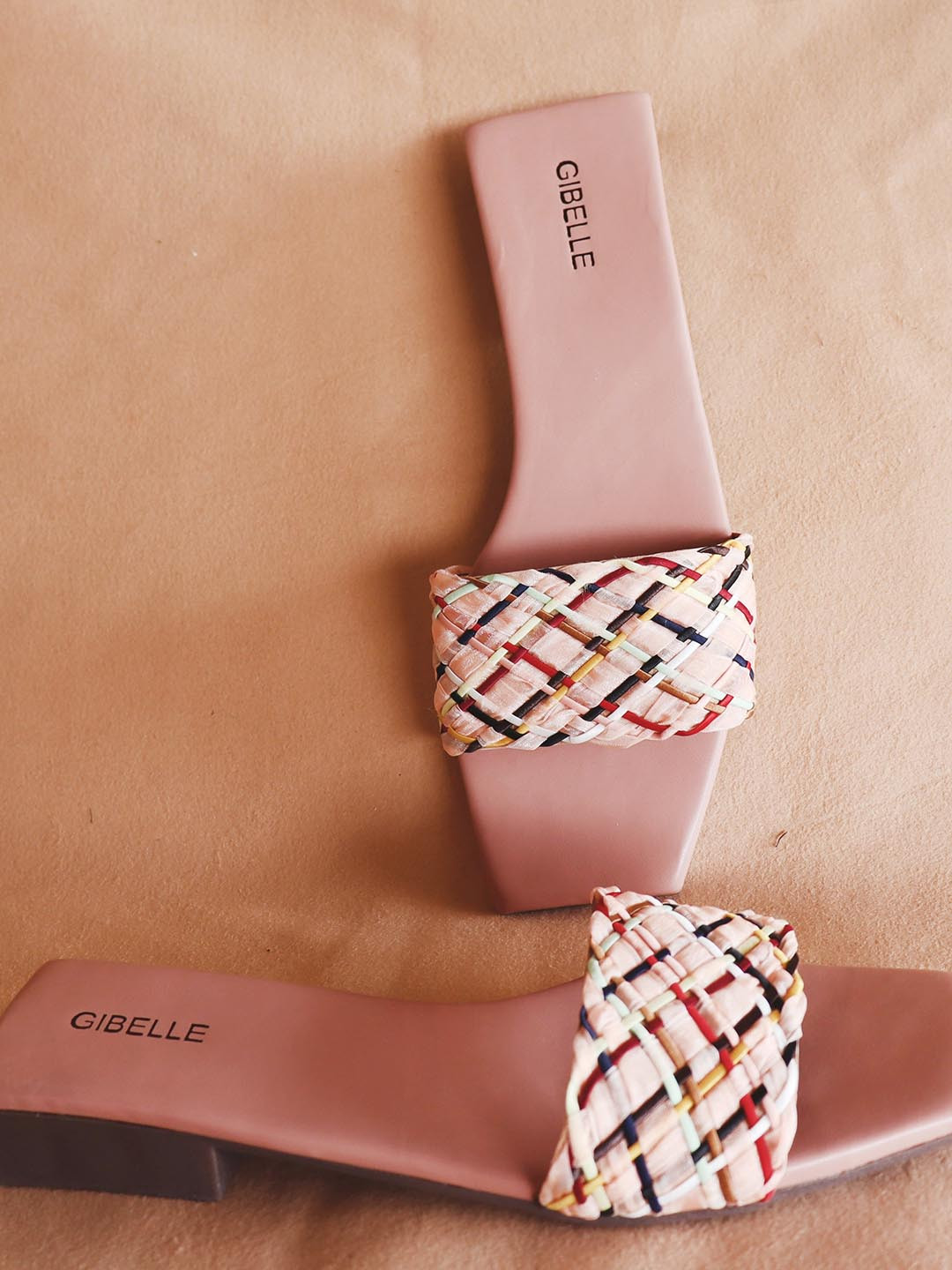 

Gibelle Women Fabric Woven Design Open Toe Flats, Pink