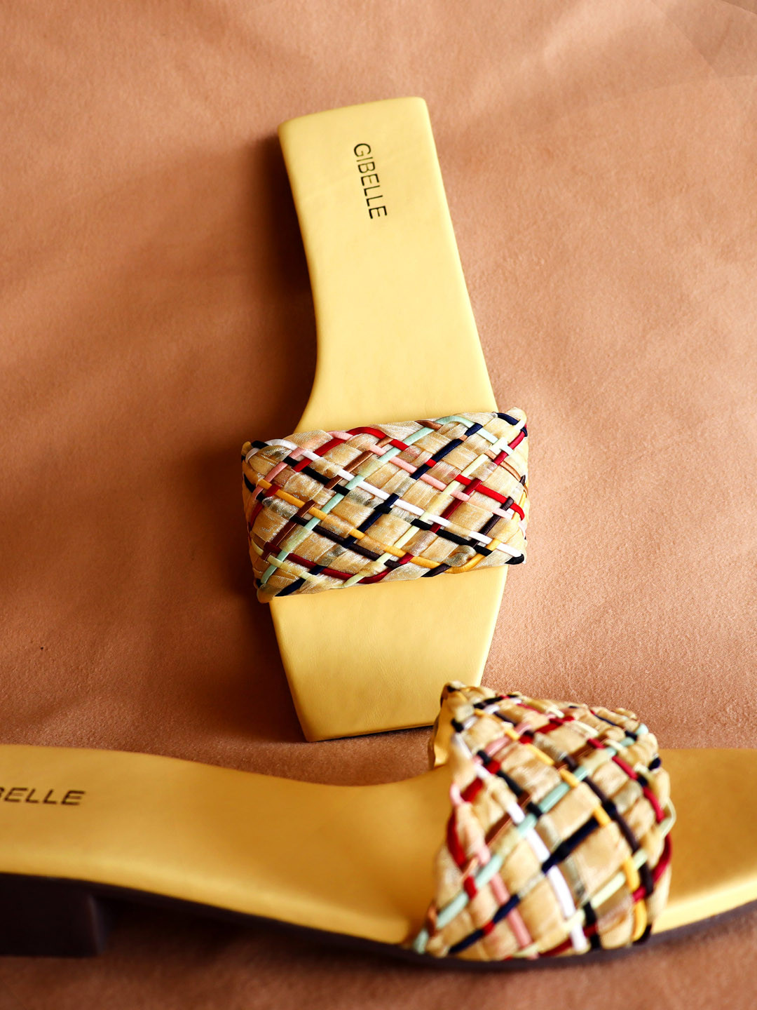 

Gibelle Women Woven Design Fabric Open Toe Flats, Yellow