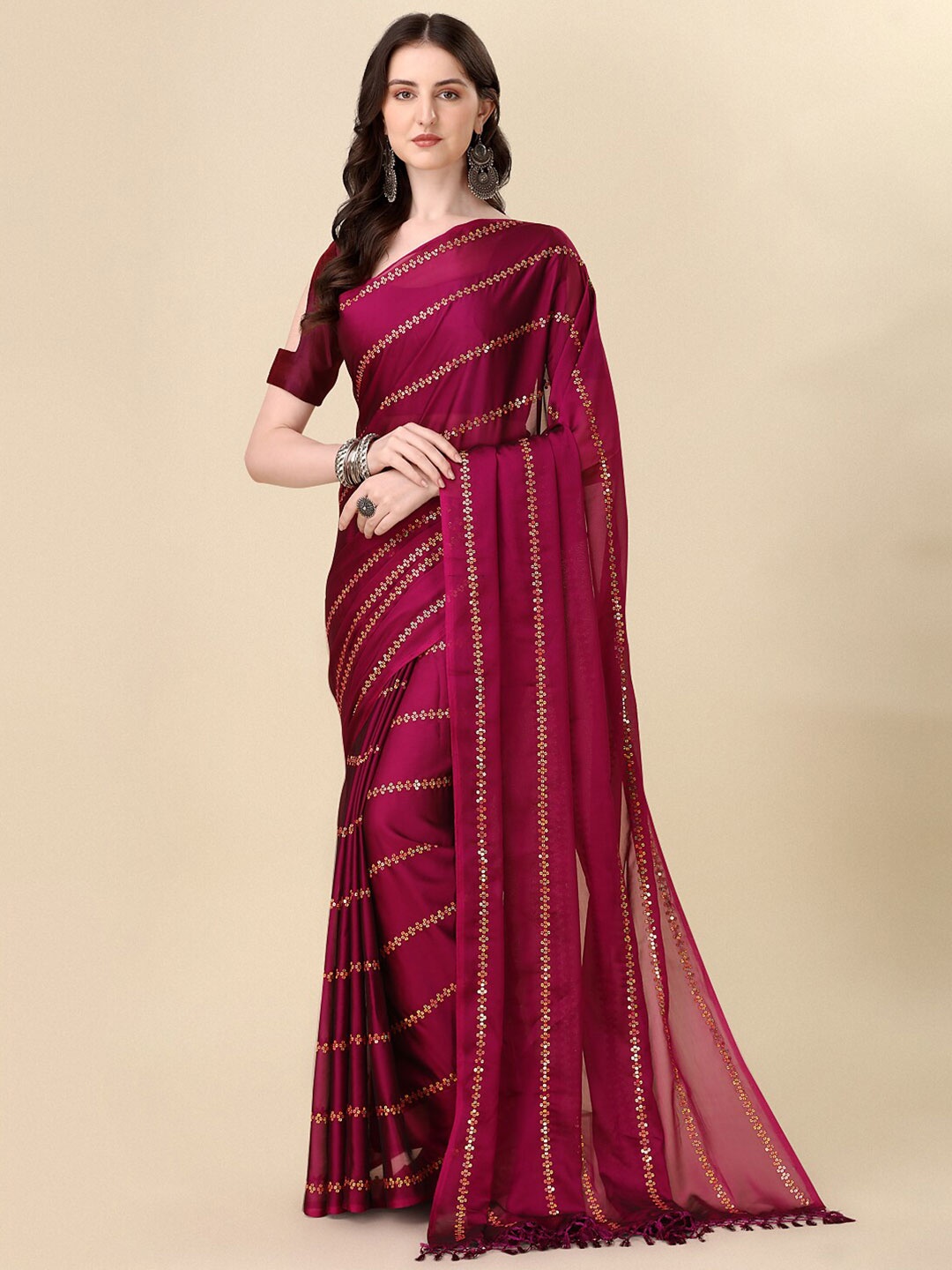 

KALINI Sequin Embellished Saree, Maroon
