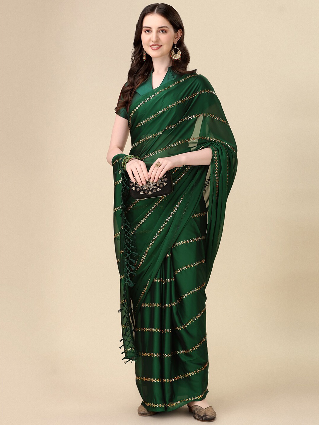 

KALINI Sequin Embellished Saree, Green