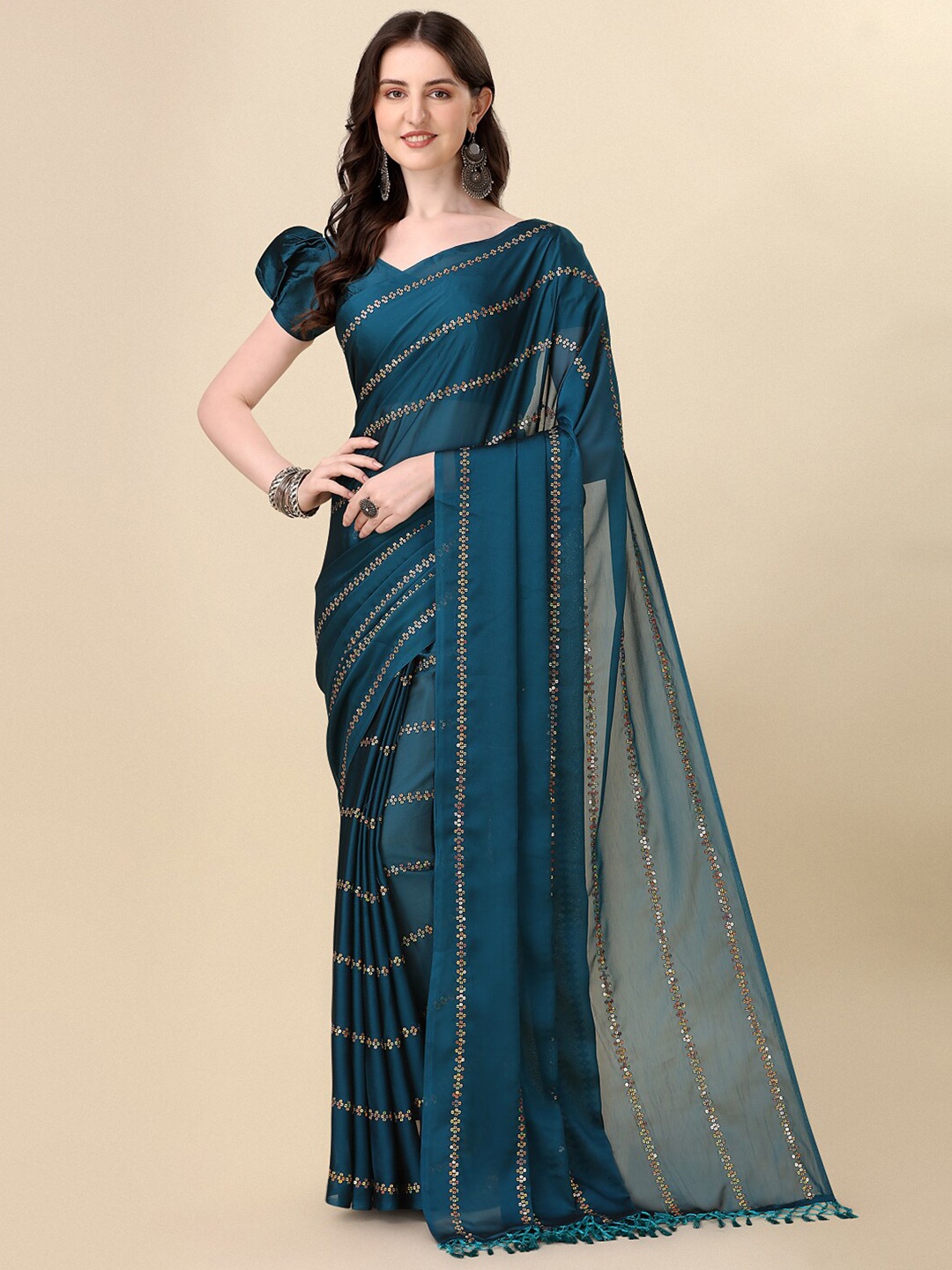 

KALINI Sequin Embellished Saree, Teal