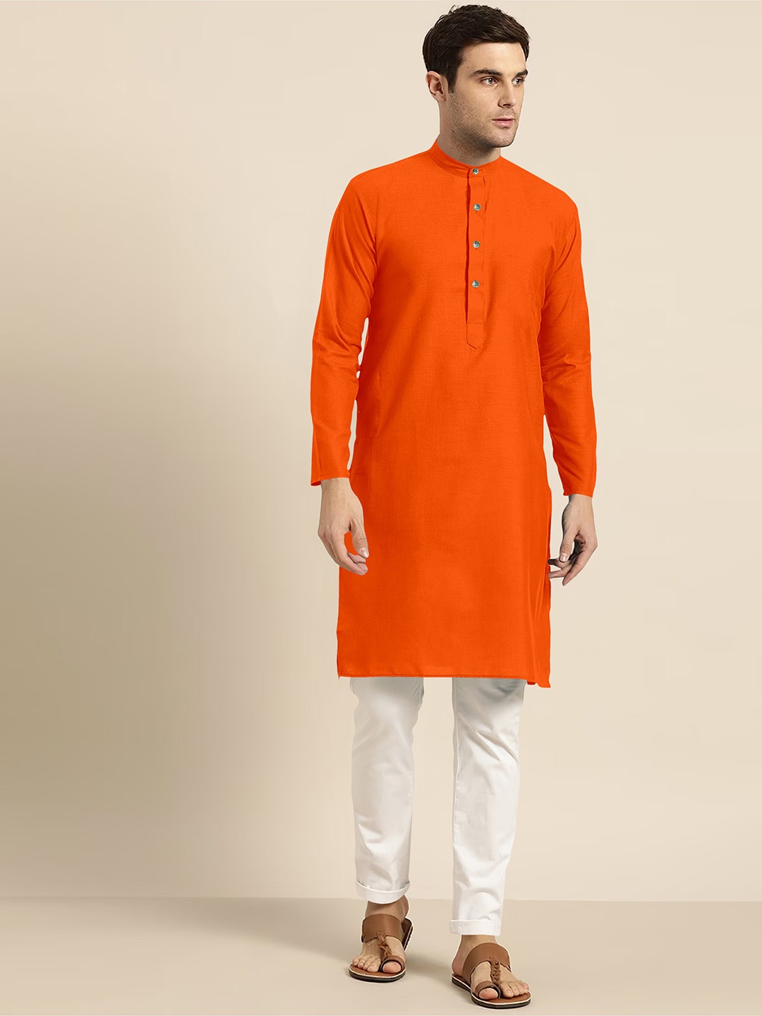 

Shiv Leela Regular Pure Cotton Kurta with Pyjamas, Orange