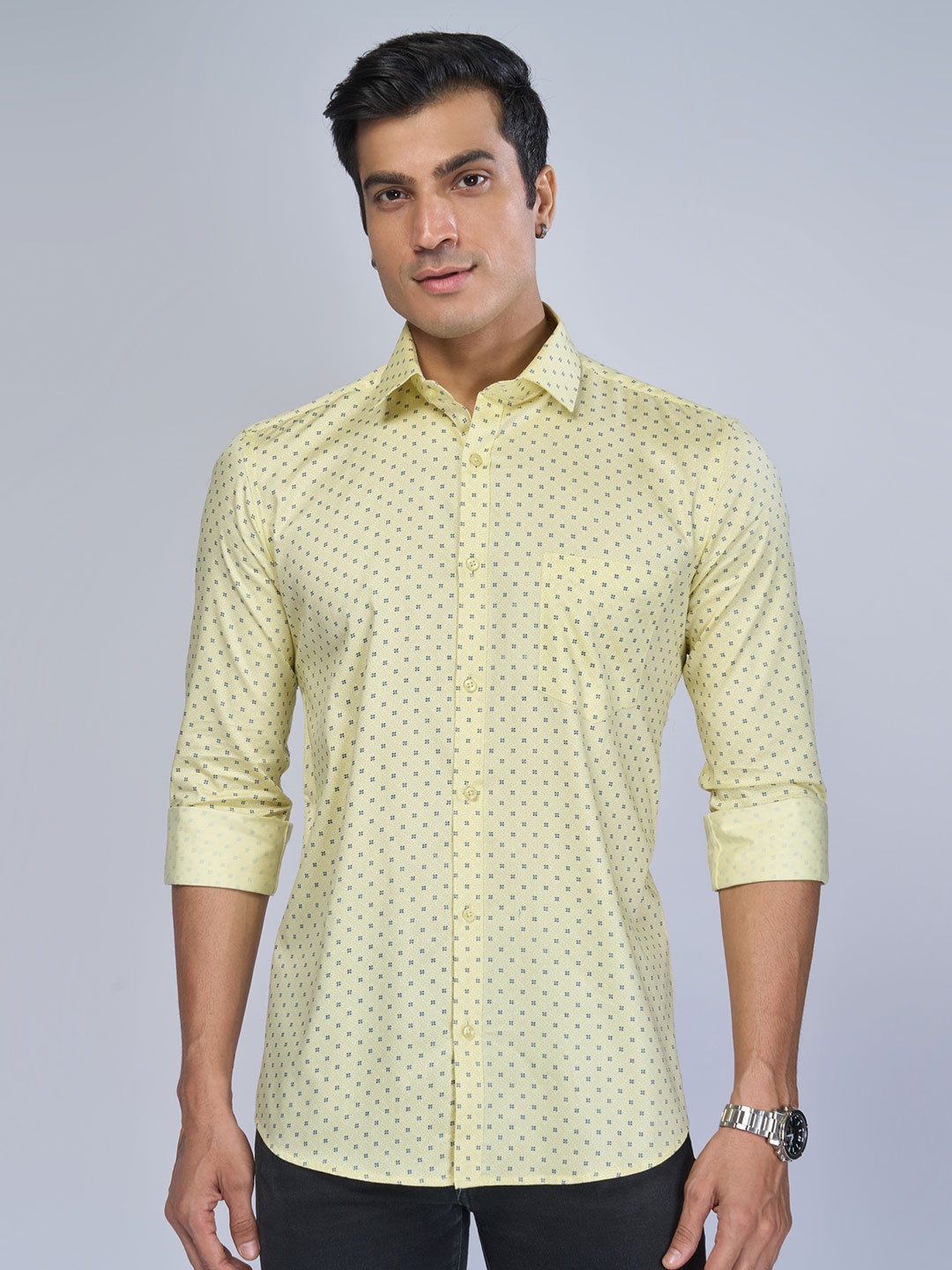 

MARK & ALBERT Slim Fit Micro Ditsy Printed Cotton Casual Shirt, Yellow