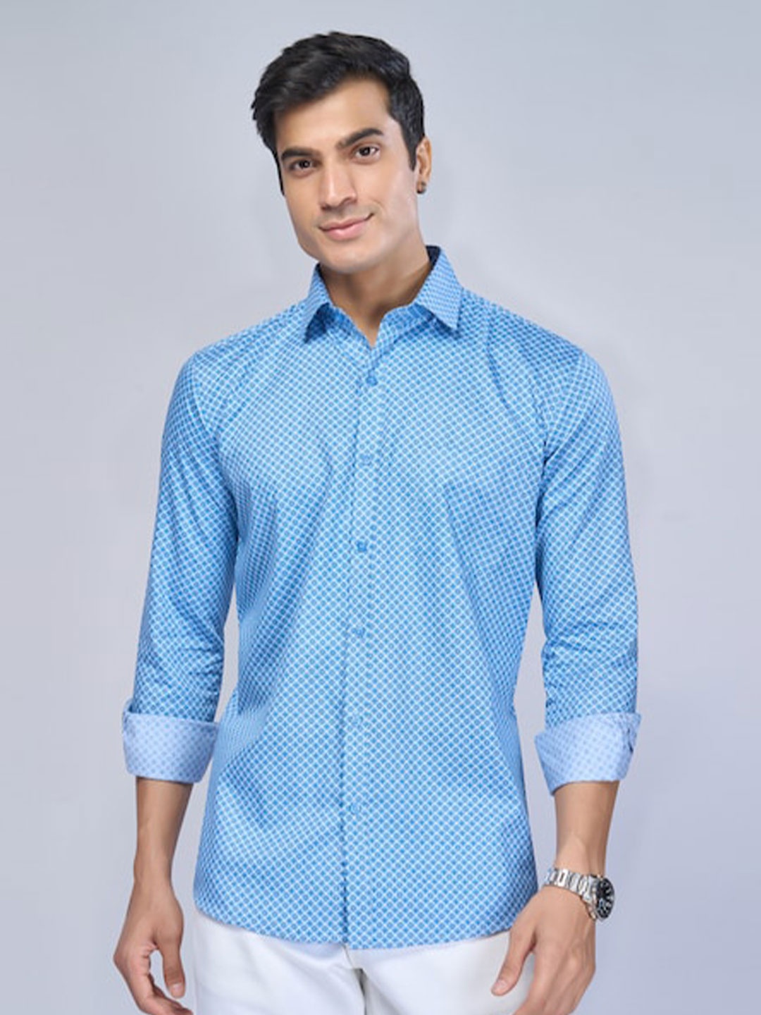 

MARK & ALBERT Slim Fit Micro Ditsy Printed Cotton Casual Shirt, Blue