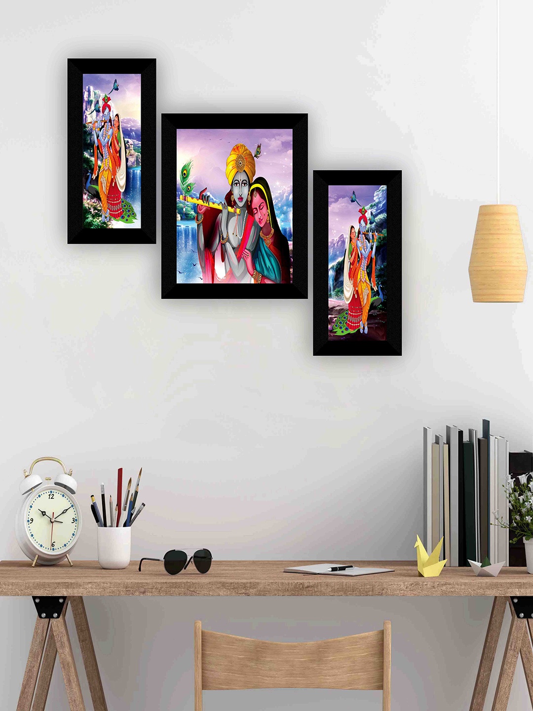 

SAF Blue & Purple 3 Pieces Radha Krishna Wall Art