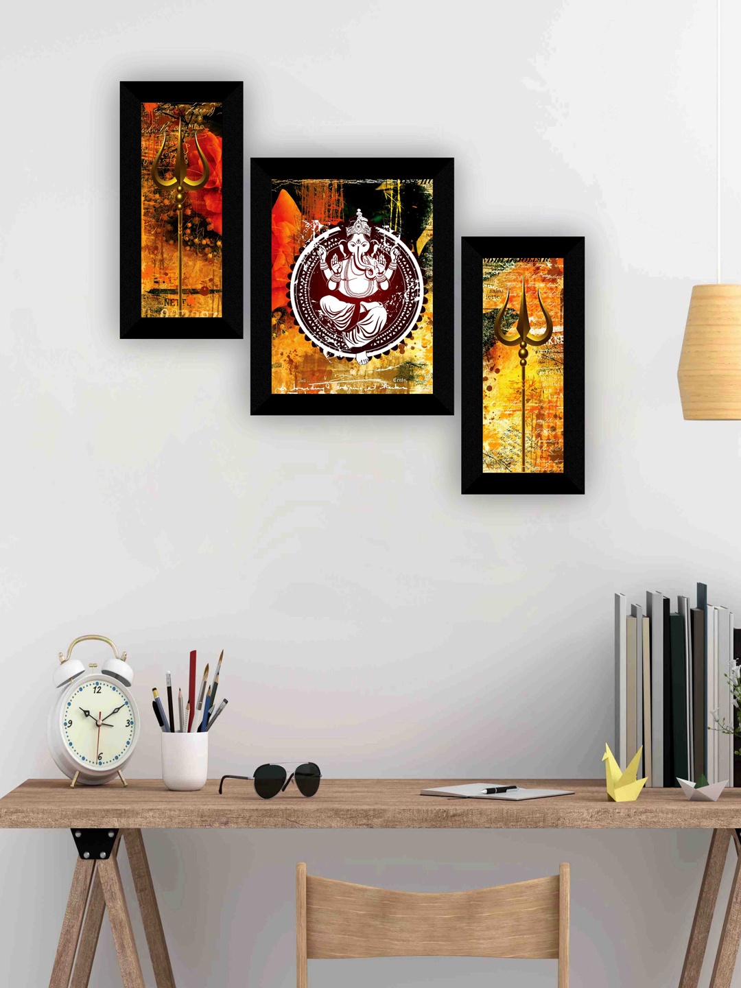 

SAF Orange & Mustard 3 Pcs Lord Ganesha Wall Art