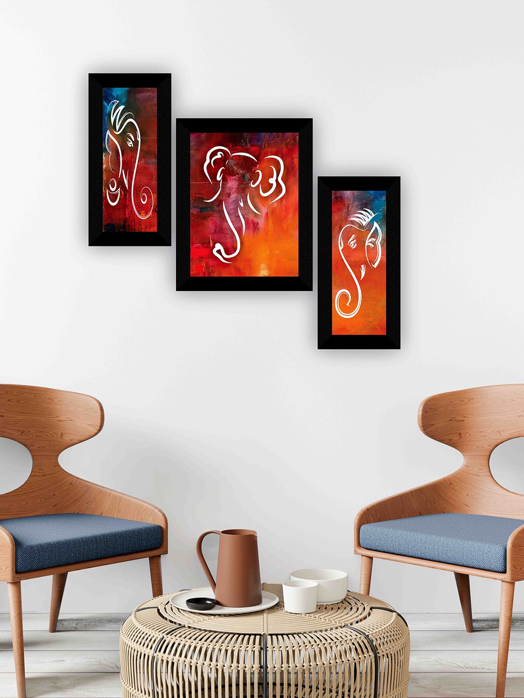

SAF Orange & Maroon 3 Pieces Lord Ganesha Wall Art