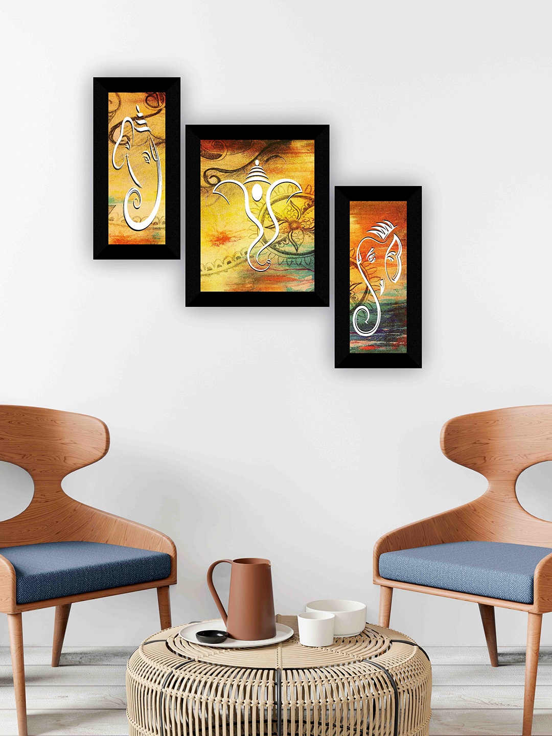

SAF Yellow & Black 3 Pieces Lord Ganesha Wall Art