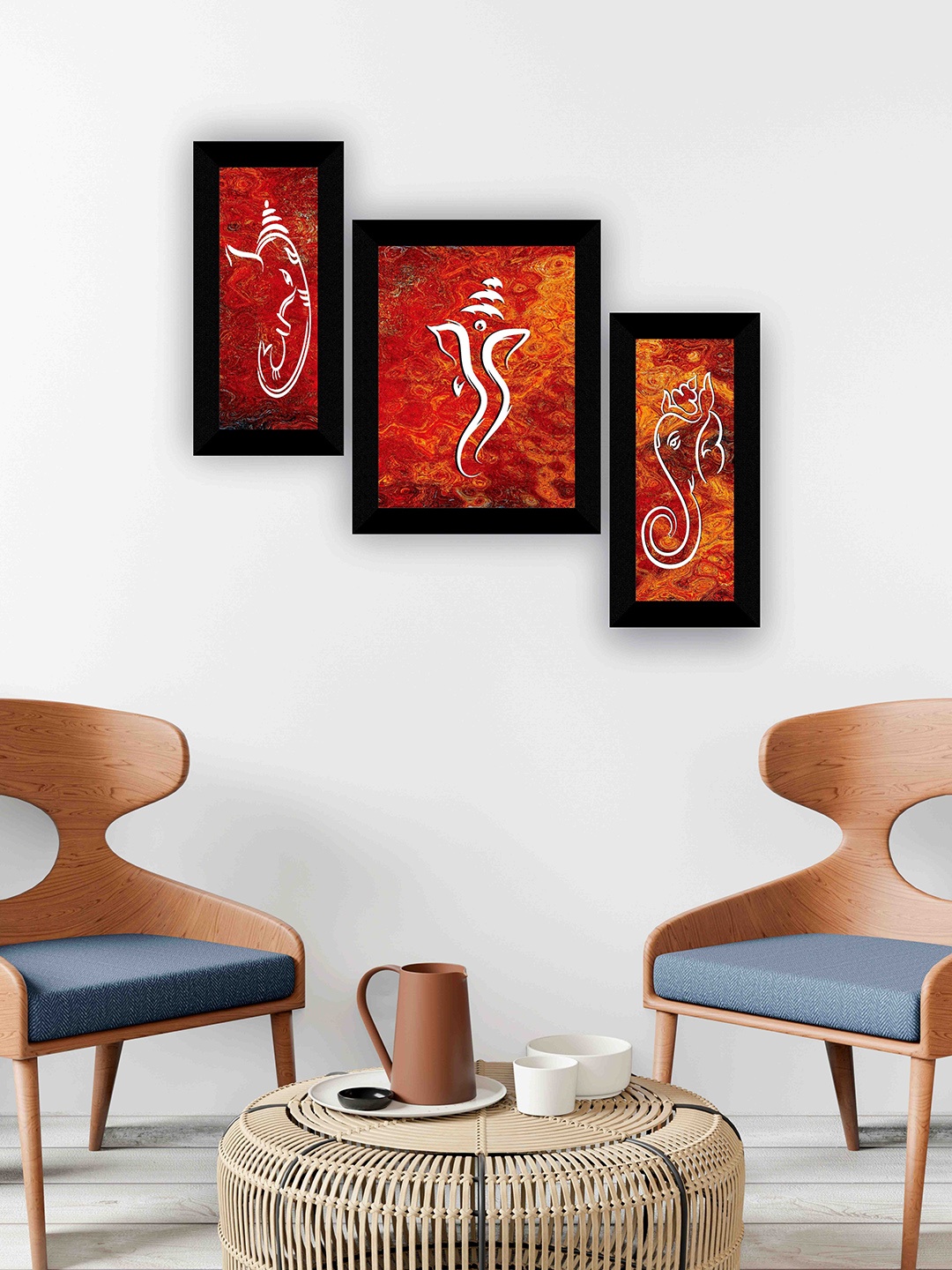 

SAF Red & Orange 3 Pcs Lord Ganesha Wall Art