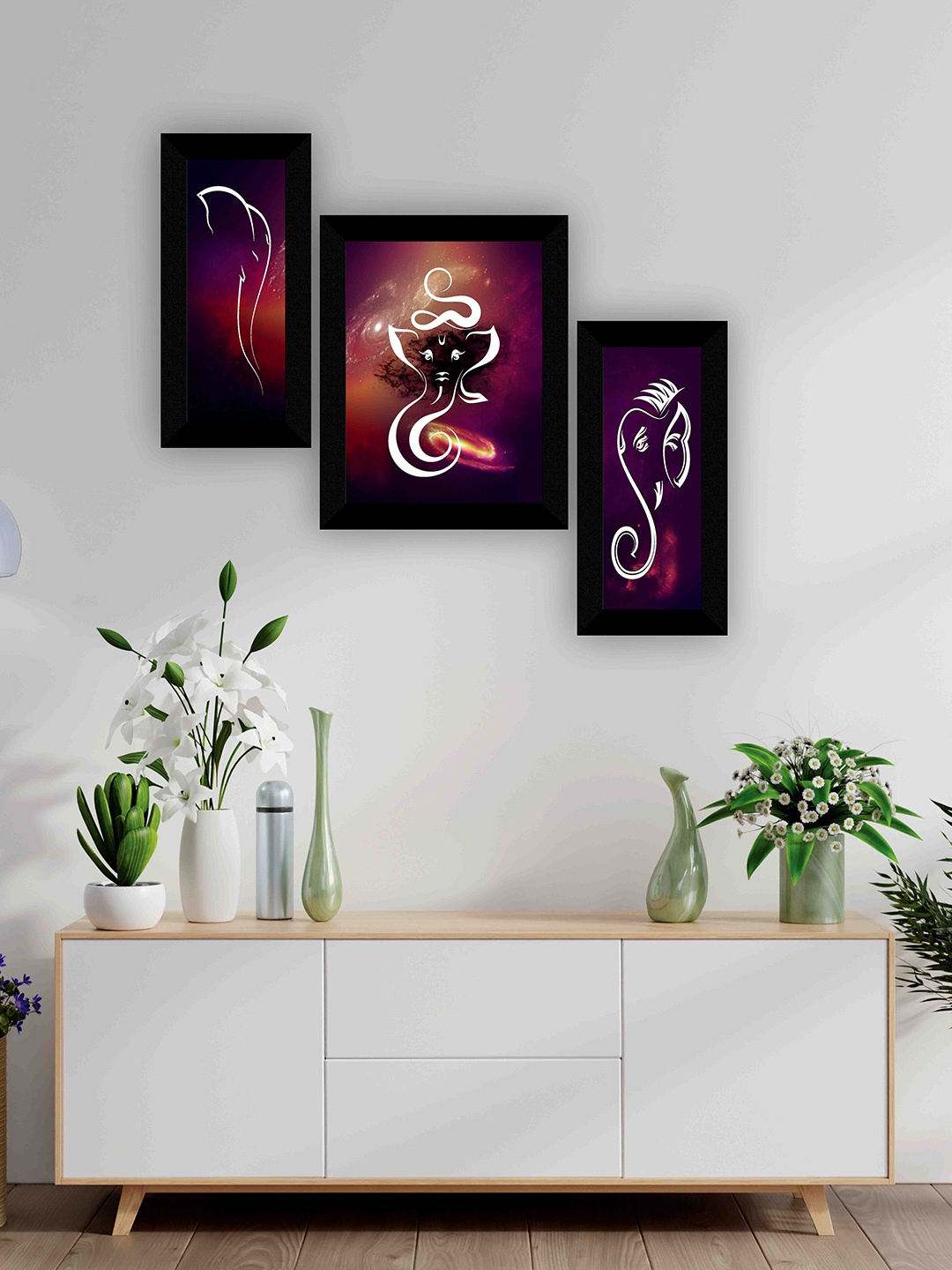 

SAF Brown & Purple 3 Pieces Lord Ganesha Wall Art