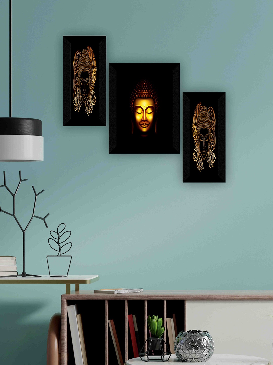 

SAF Black & Mustard 3 Pieces Lord Buddha Wall Art