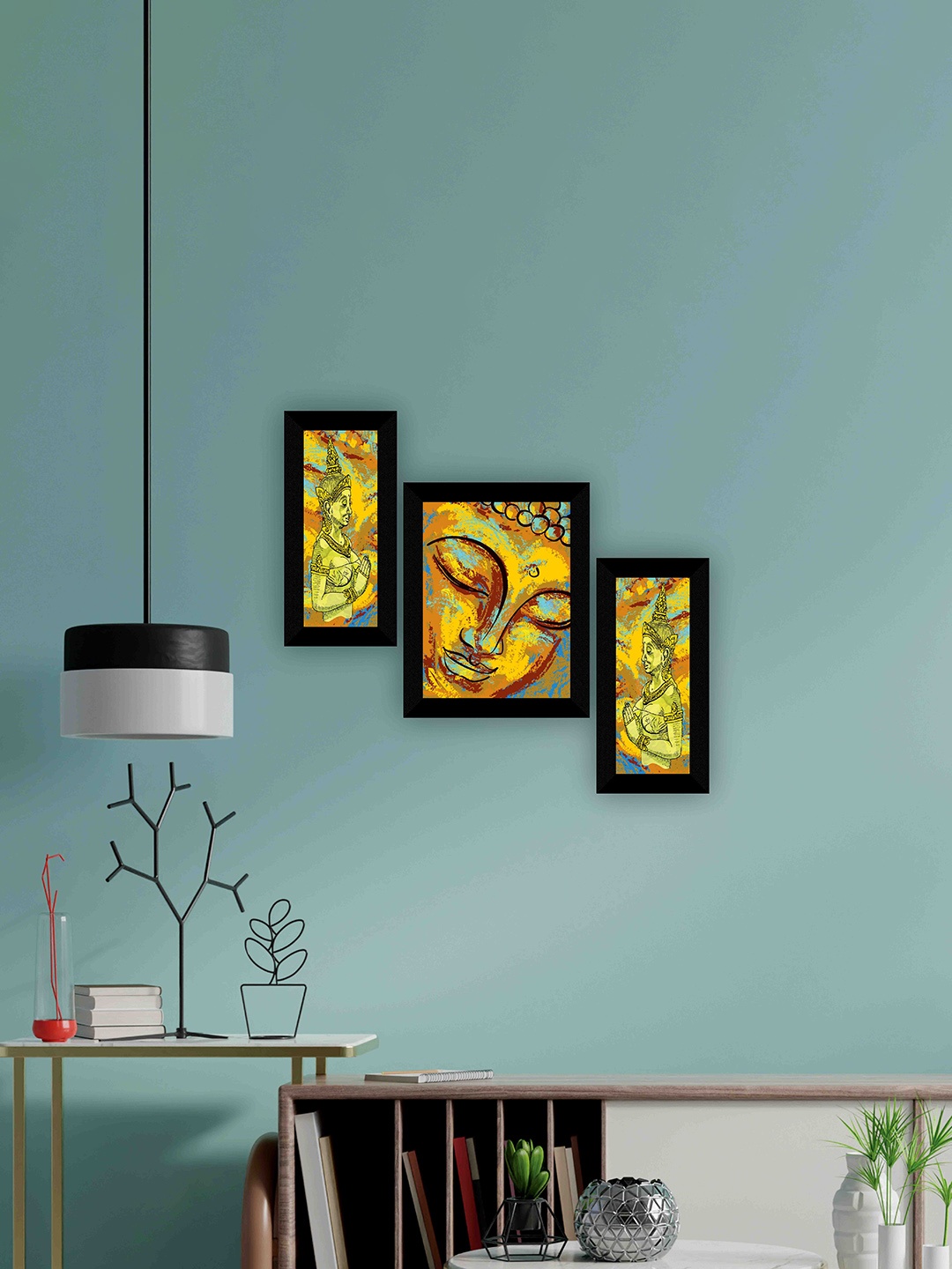 

SAF Black & Yellow 3 Pieces Lord Buddha Painting Framed Wall Art