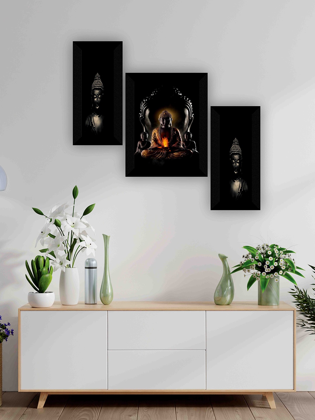 

SAF Black & Brown 3 Pieces Lord Buddha Wall Art