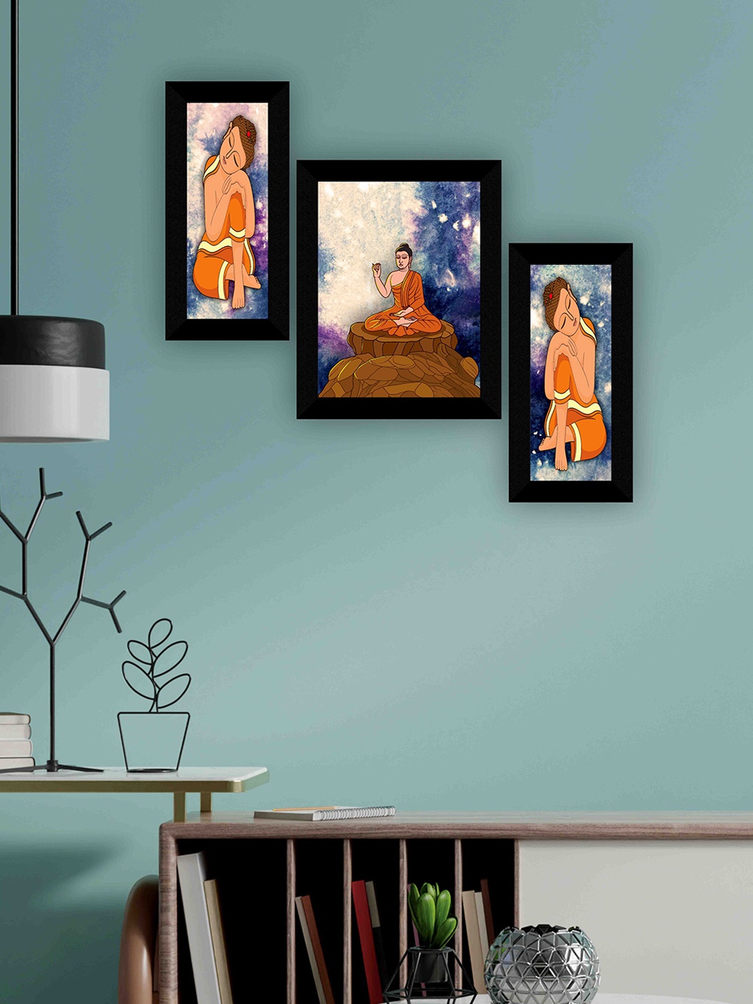 

SAF Black & Red 3 Pieces Lord Buddha Painting Framed Wall Art