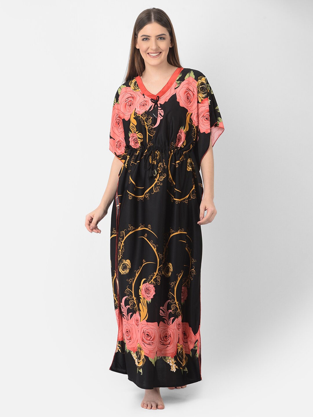 

Noty Floral Printed Kaftan Maxi Nightdress, Black