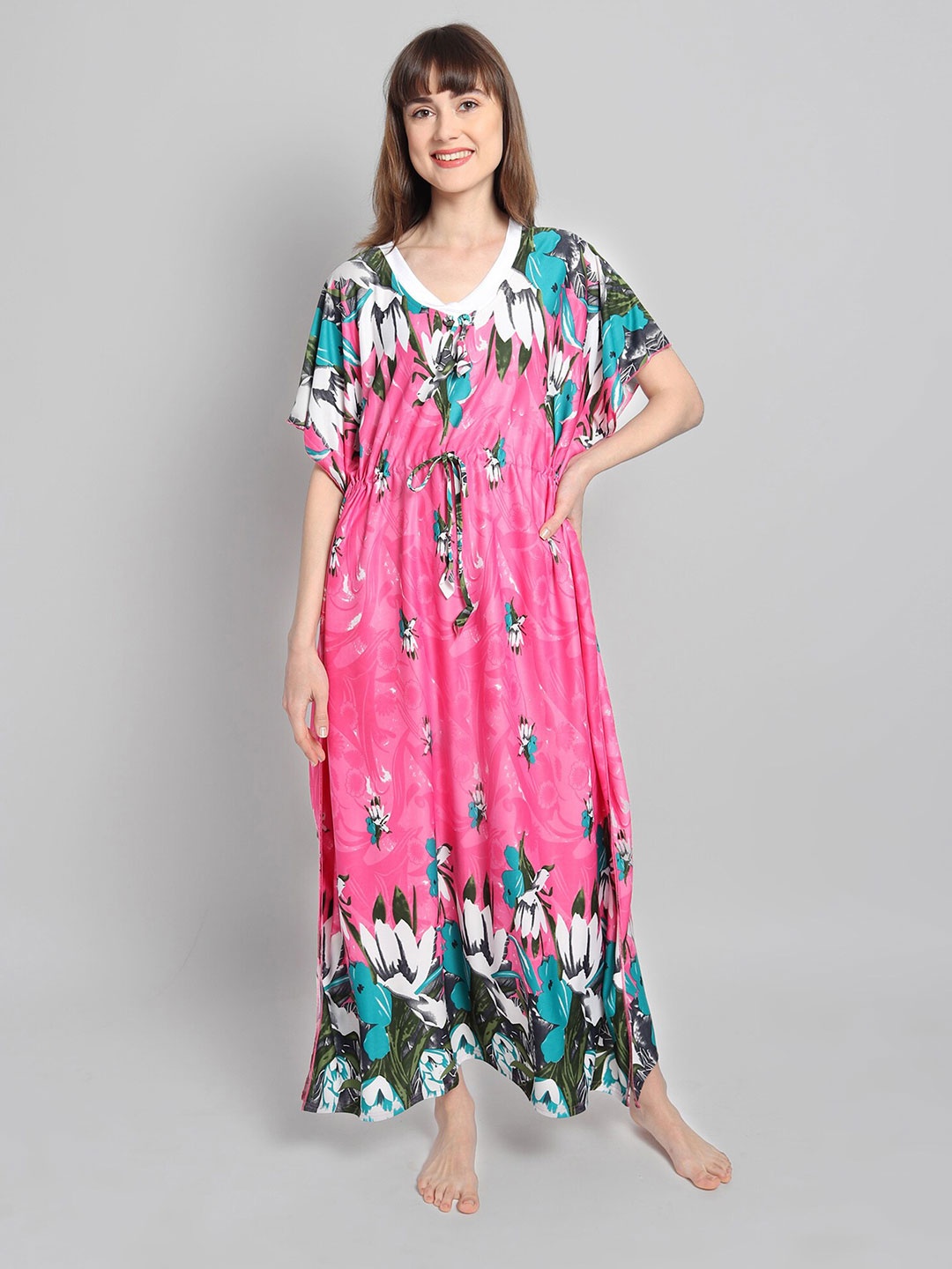 

Noty Floral Printed Kaftan Maxi Nightdress, Pink